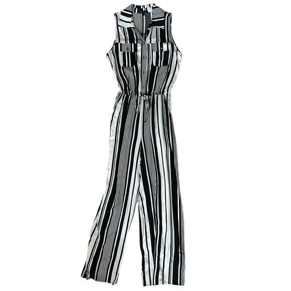 Bebop Black and White Striped Button Down Jumpsuit S - Picture 8 of 13